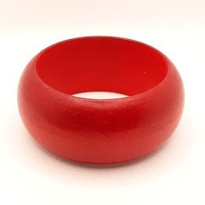 Red Wood Chunky Domed Bangle Bracelet